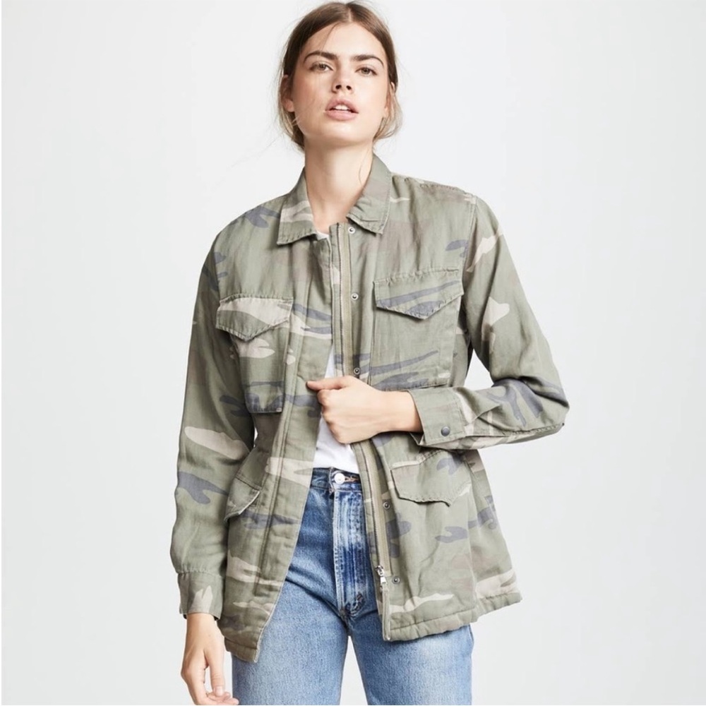 Rails Whitaker Tencel Linen Blend Camo Jacket‎ w Faux Fur Lining Sz XS Green